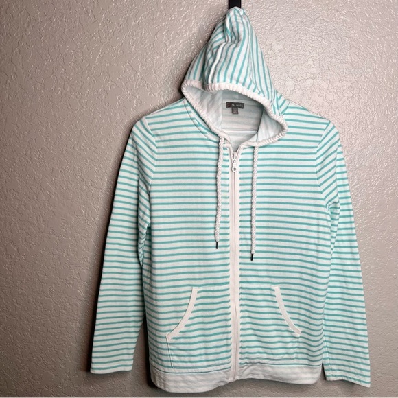 Talbots Long Sleeve Blue and White Striped Full Zip Jacket - Picture 2 of 9